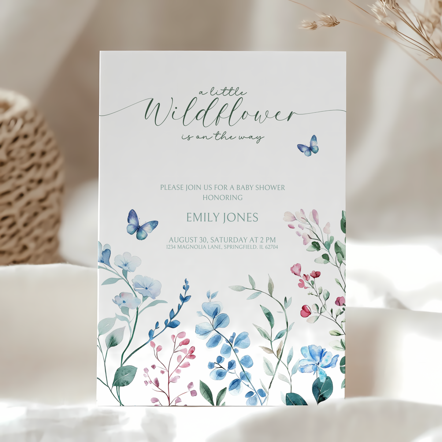 Baby Shower Invitation - A little Wildflower is on the way BS65