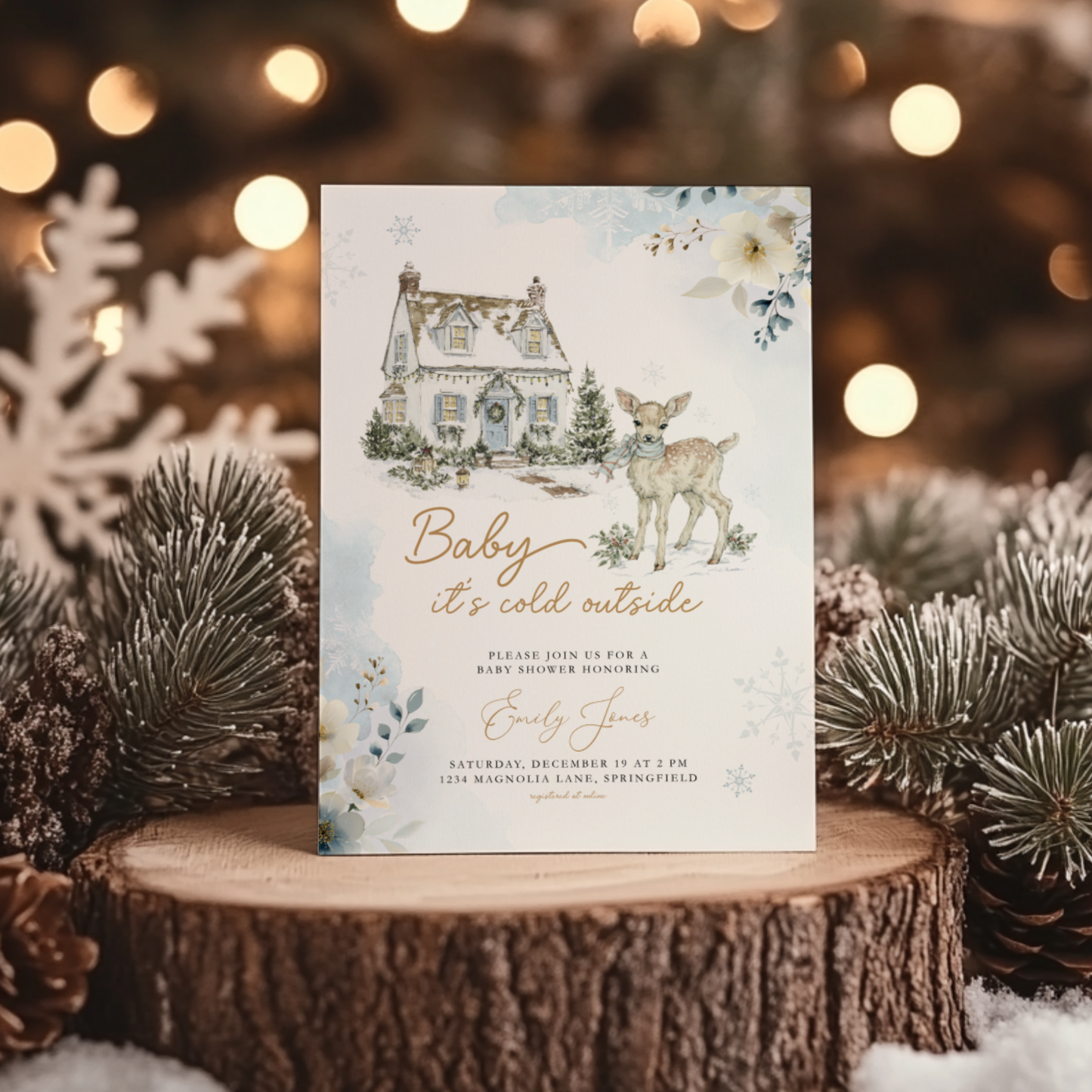 Winter Woodland Animal Baby Shower Invitation BS266