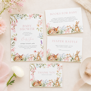 Floral Woodland Baby Shower Invitation Bundle - Bunny Deer Forest Animals BS188