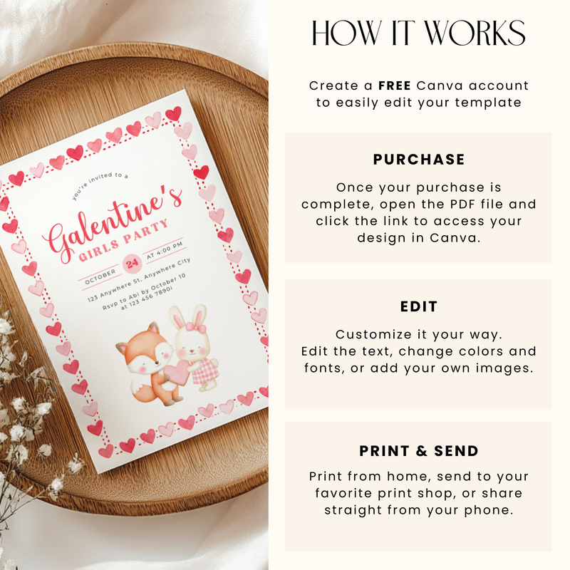 Galentine's Girls Night Party Invitation Woodland Theme L81