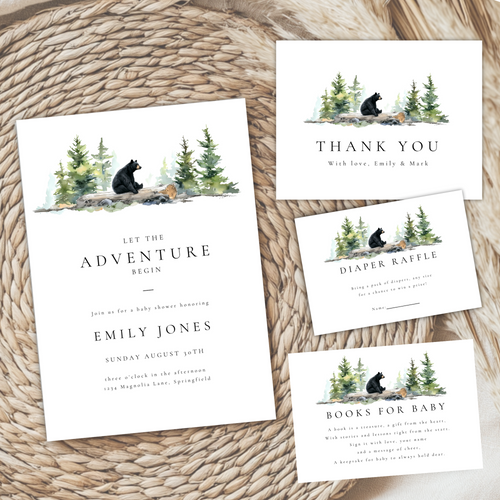 Baby Shower Invitation Bundle - Woodland Forest Bear BS197