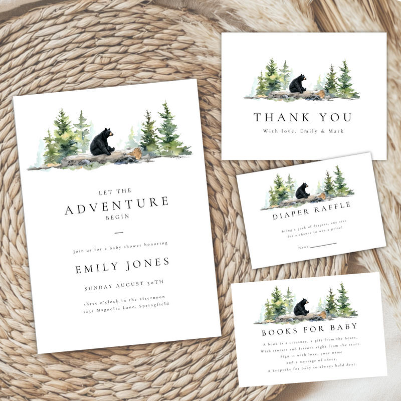 Baby Shower Invitation Bundle - Woodland Forest Bear BS197