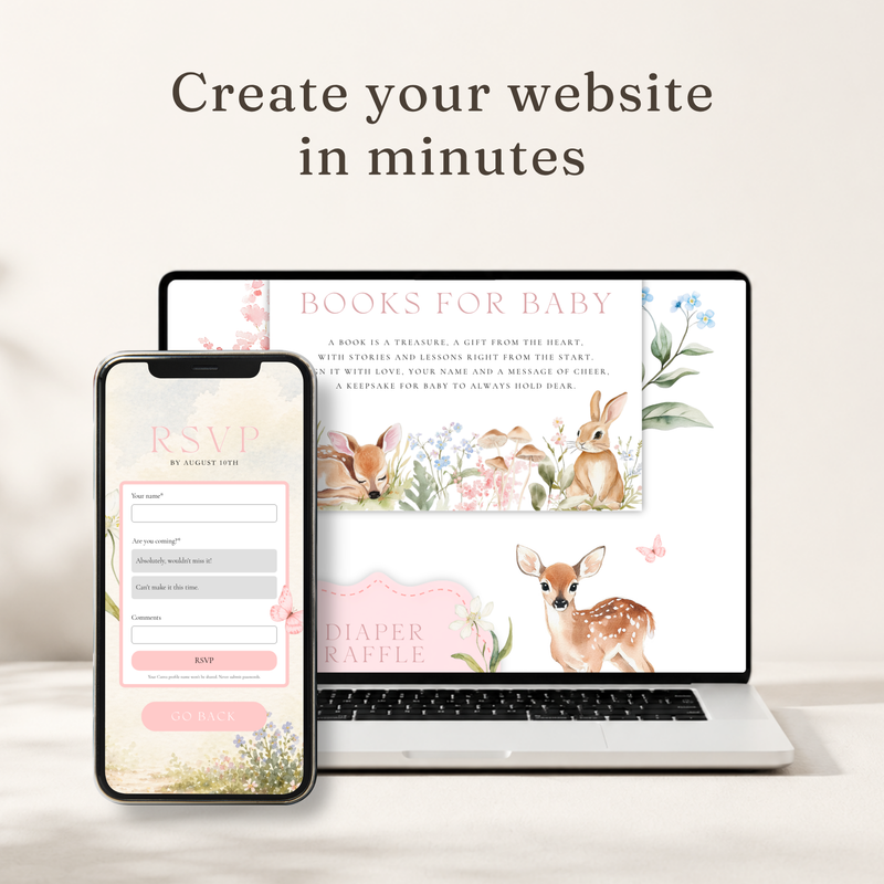 Floral Woodland Baby Shower Website Template - Editable RSVP Website BS188