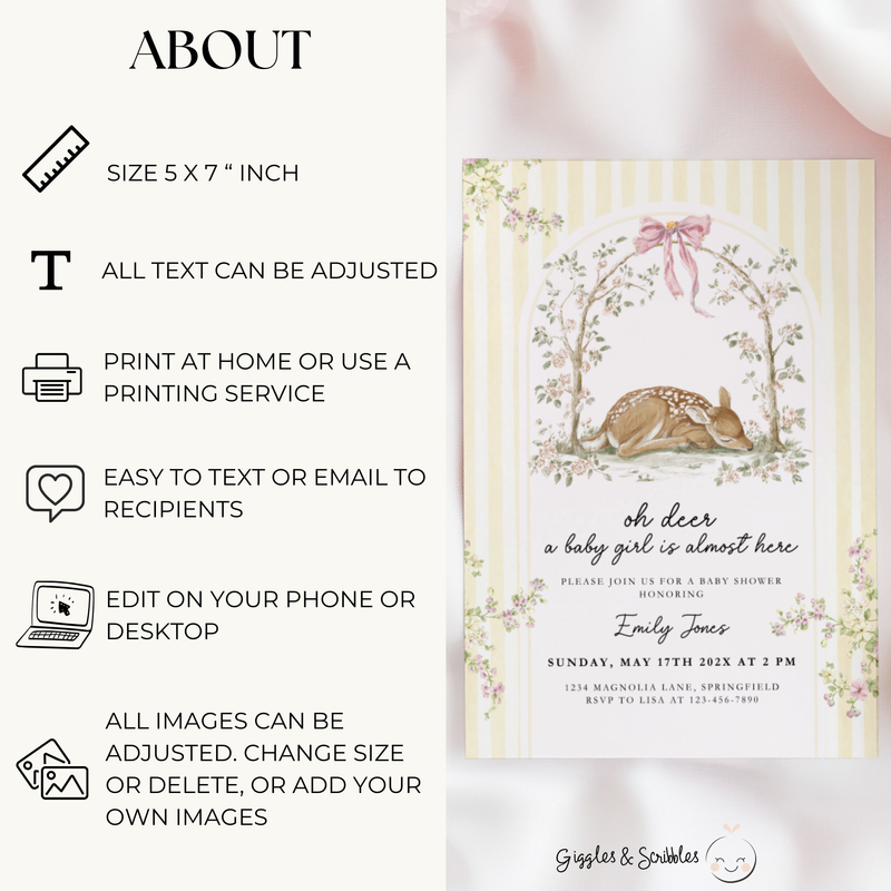 Butter Yellow Deer Baby Shower Invitation BS292