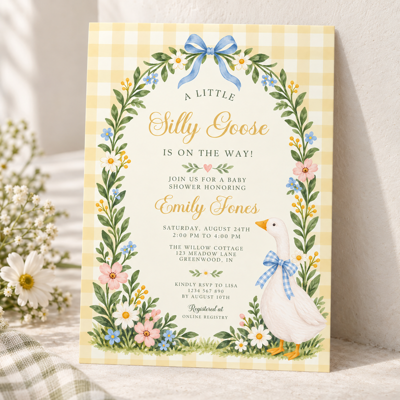 Silly Goose Baby Shower Invitation – Yellow Gingham BS335