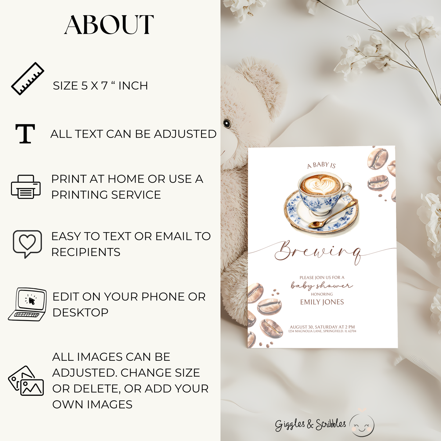 Baby Shower Invitation - Coffee Bean Baby is Brewing BS59