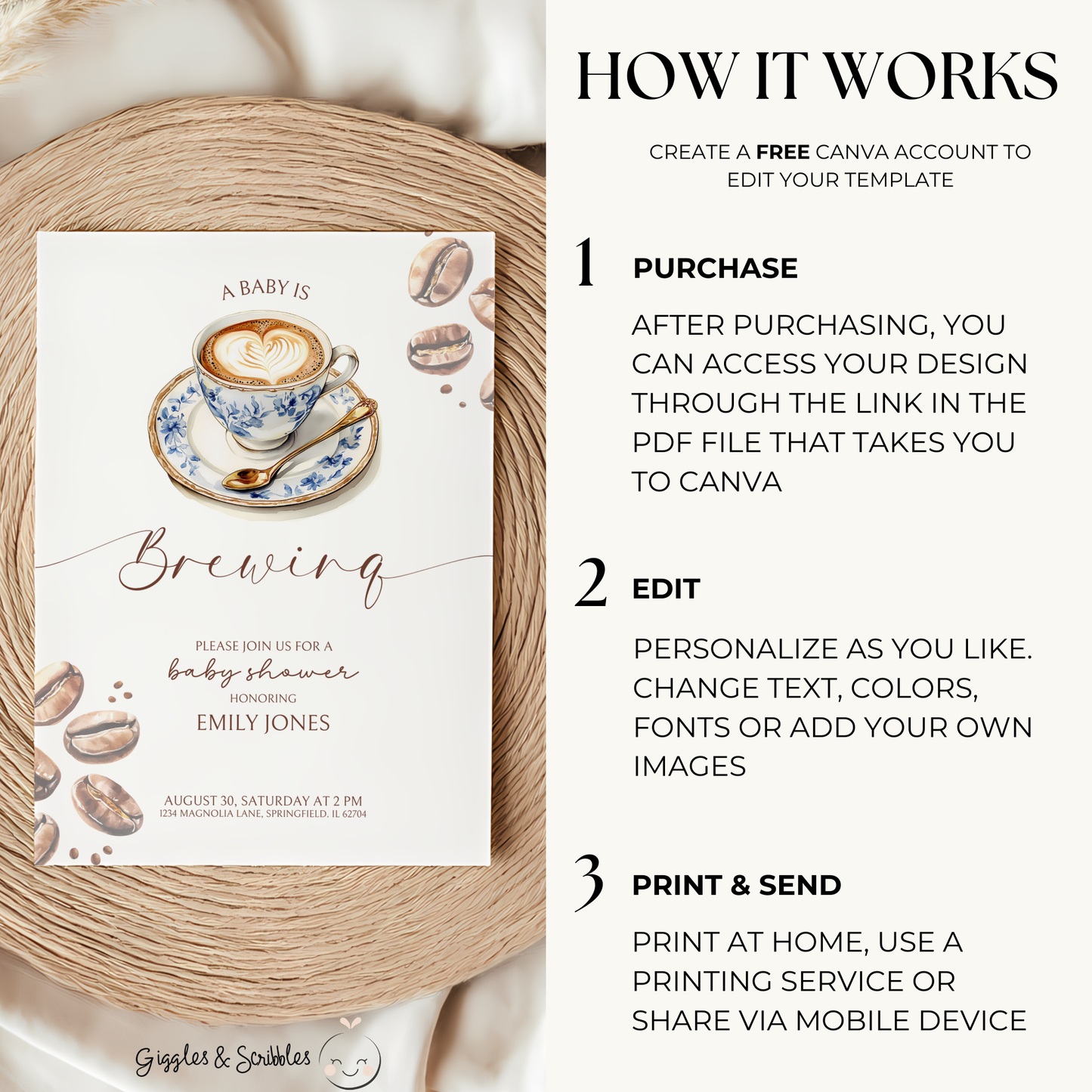 Baby Shower Invitation - Coffee Bean Baby is Brewing BS59