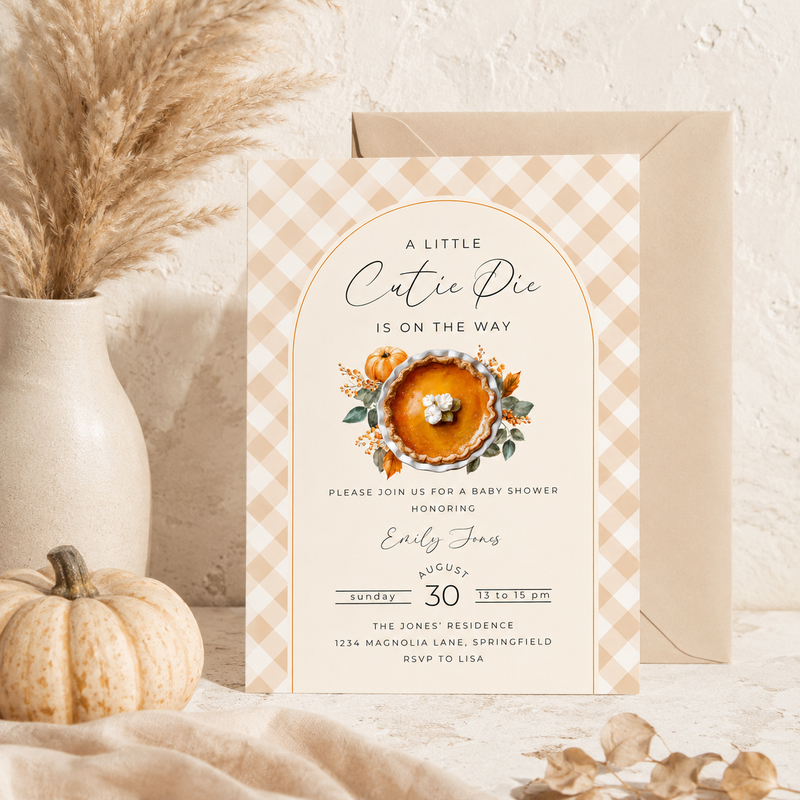 Baby Shower Invitation - A Little Cutie Pie Is On The Way Fall Pumpkin Pie BS207