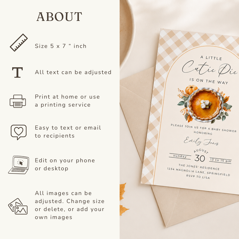 Baby Shower Invitation - A Little Cutie Pie Is On The Way Fall Pumpkin Pie BS207