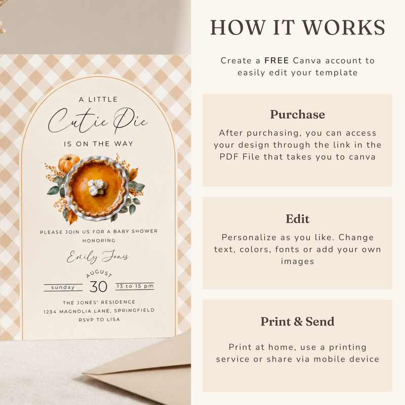 Baby Shower Invitation - A Little Cutie Pie Is On The Way Fall Pumpkin Pie BS207