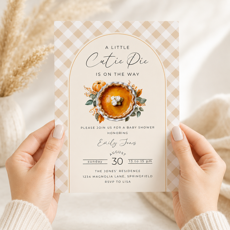 Baby Shower Invitation - A Little Cutie Pie Is On The Way Fall Pumpkin Pie BS207