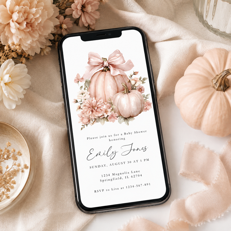 Pink Little Pumpkin Baby Shower Invitation Bundle BS233