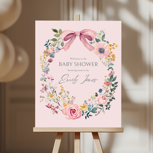 Baby Shower Welcome Sign - Pink Hand Drawn Vintage Floral Baby In Bloom BS71