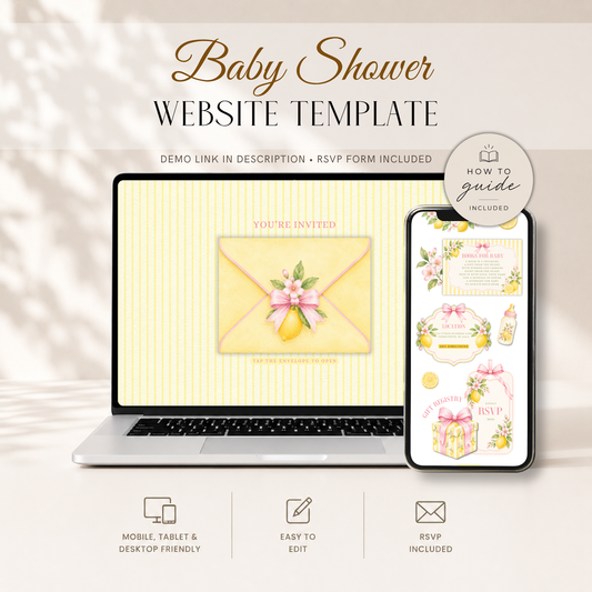 Pink Lemon baby shower invitation website with a built-in RSVP tracker