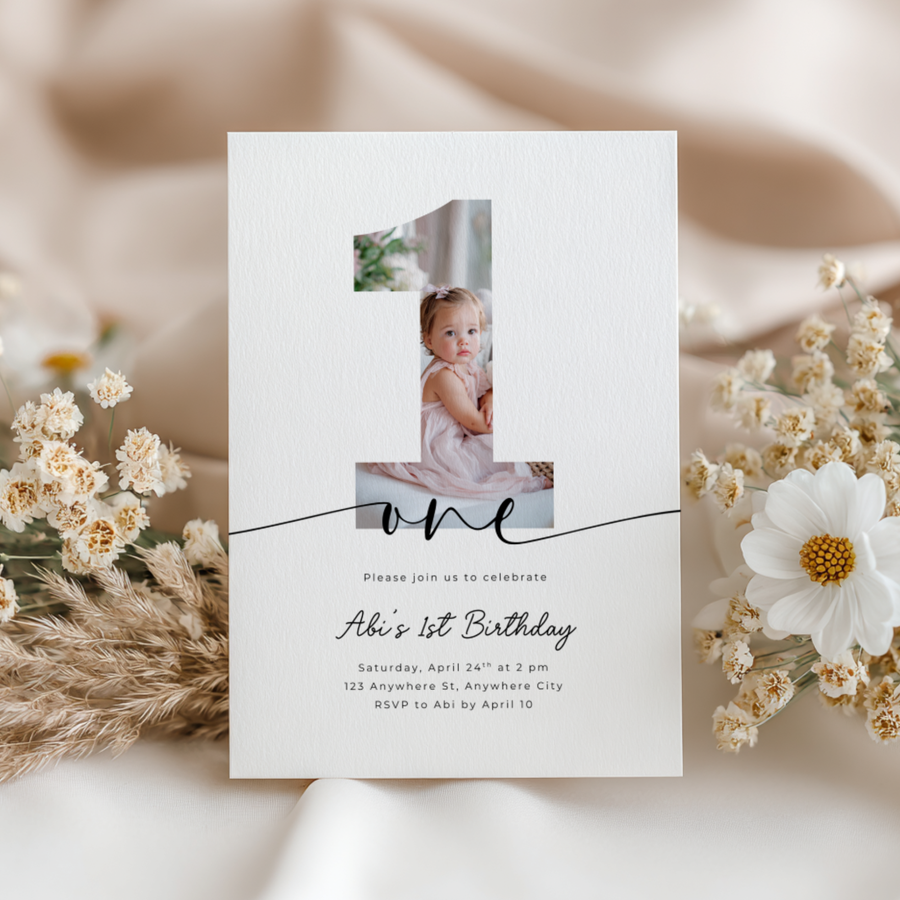 First Birthday Invitation with Photo L89