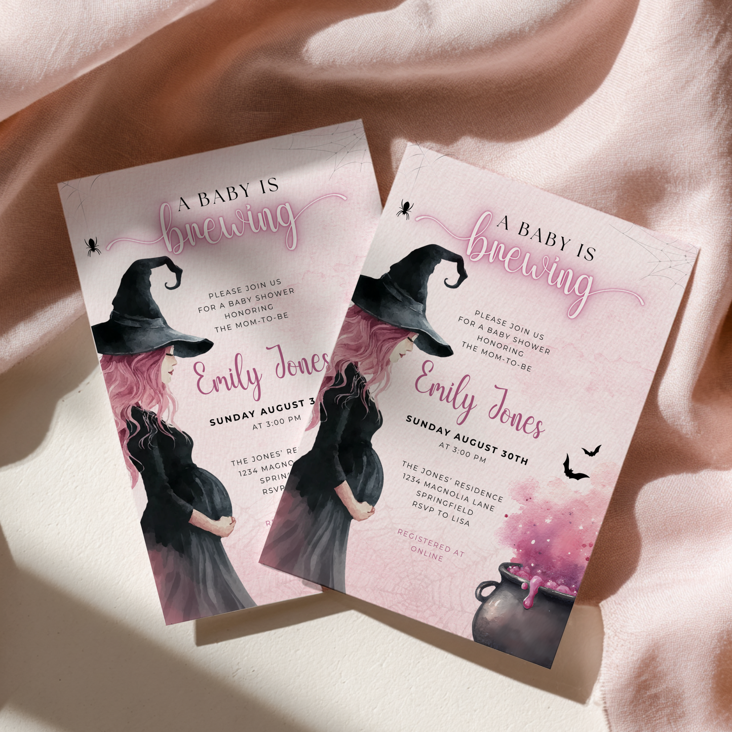 Baby Shower Invitation - Pink Halloween Witch A Baby is Brewing BS200