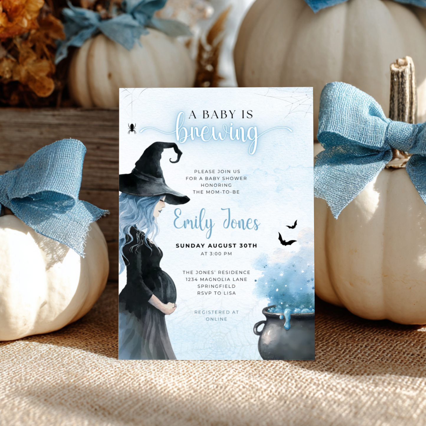 Baby Shower Invitation - Blue Halloween A Baby Is Brewing BS200