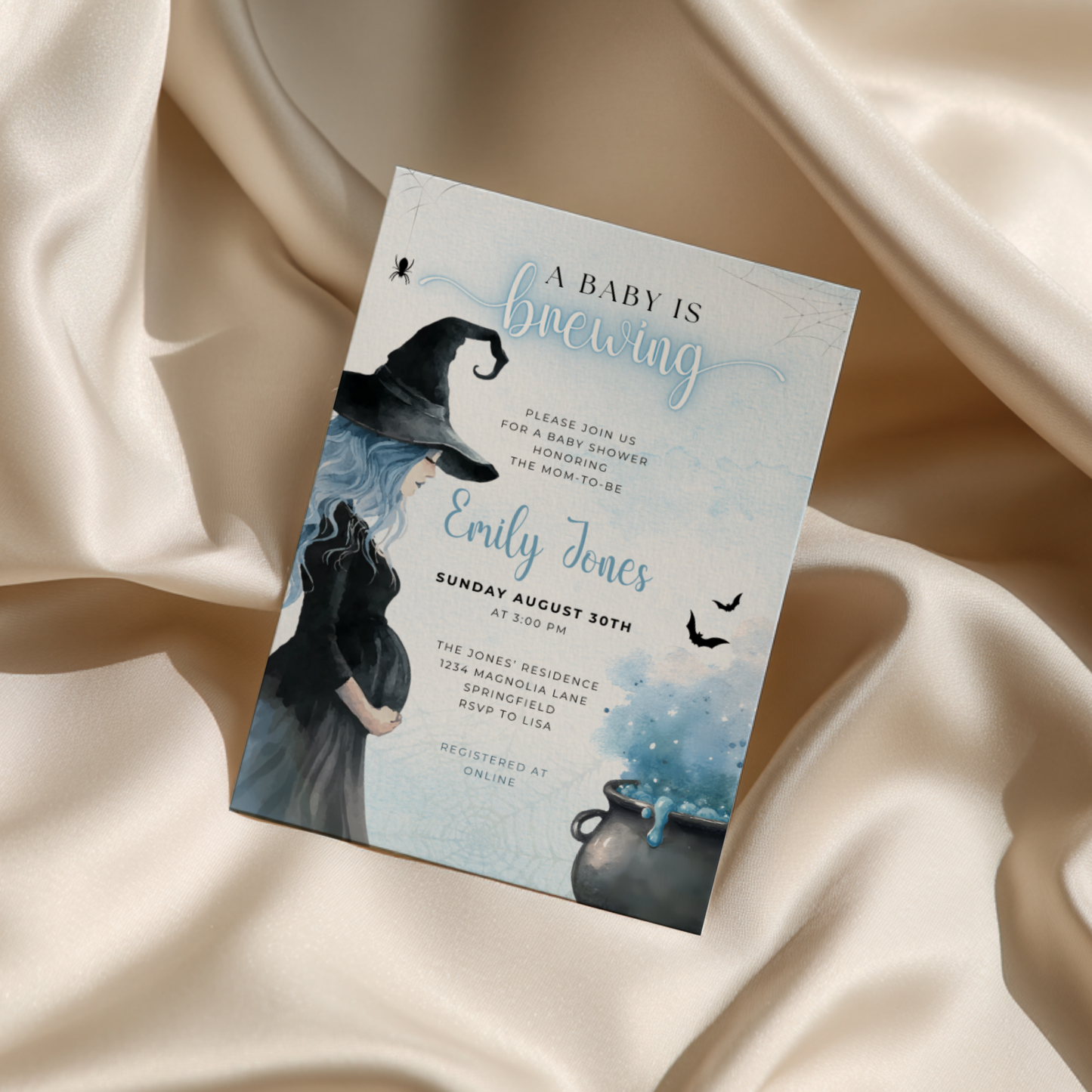 Baby Shower Invitation - Blue Halloween A Baby Is Brewing BS200