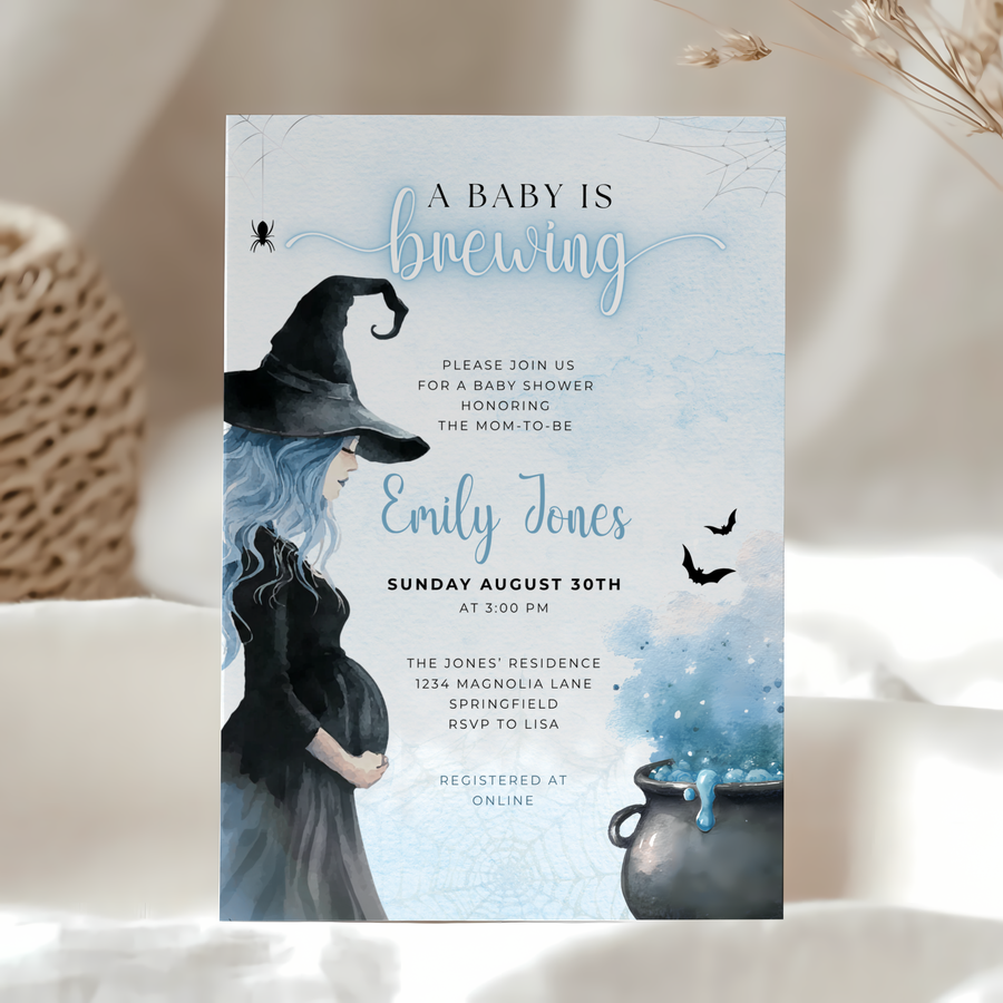 Baby Shower Invitation - Blue Halloween A Baby Is Brewing BS200