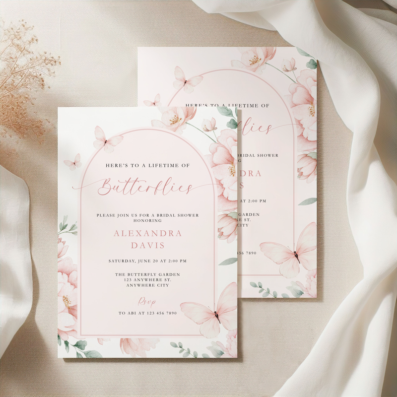 A Lifetime Of Butterflies Bridal Shower Invitation Pink L109