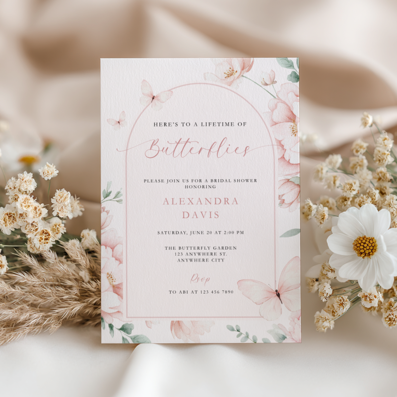 A Lifetime Of Butterflies Bridal Shower Invitation Pink L109