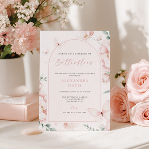 A Lifetime Of Butterflies Bridal Shower Invitation Pink L109