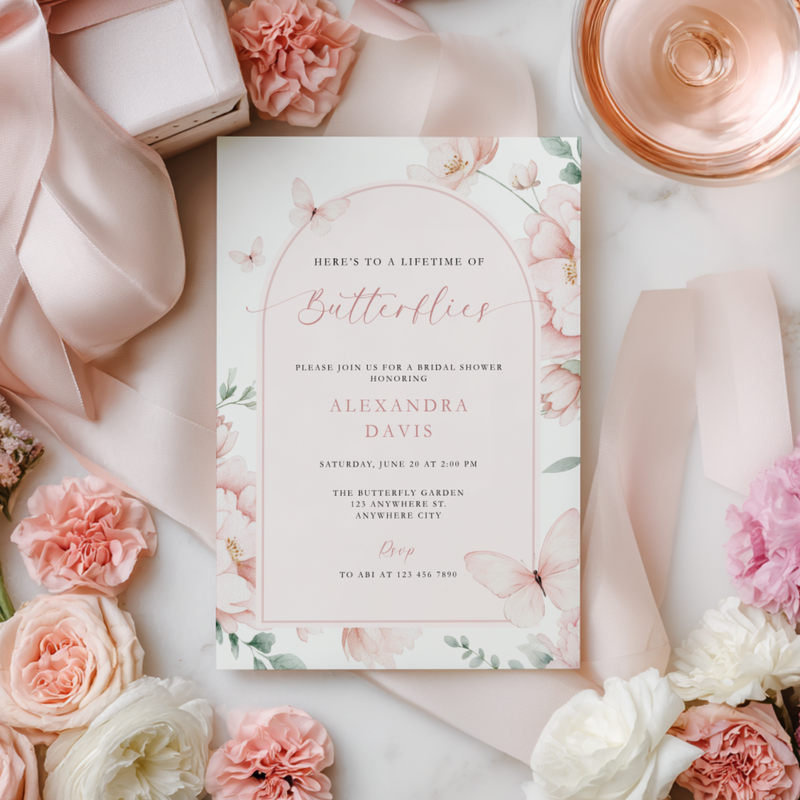 A Lifetime Of Butterflies Bridal Shower Invitation Pink L109