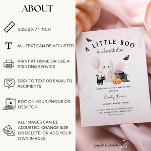 Baby Shower Invitation - A Little Boo is Almost Due Pink Halloween BS190