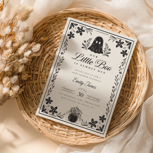 Baby Shower Invitation - A Little Boo Is Almost Due Vintage Floral Gothic Template BS219