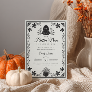 Baby Shower Invitation - A Little Boo Is Almost Due Vintage Floral Gothic Template BS219