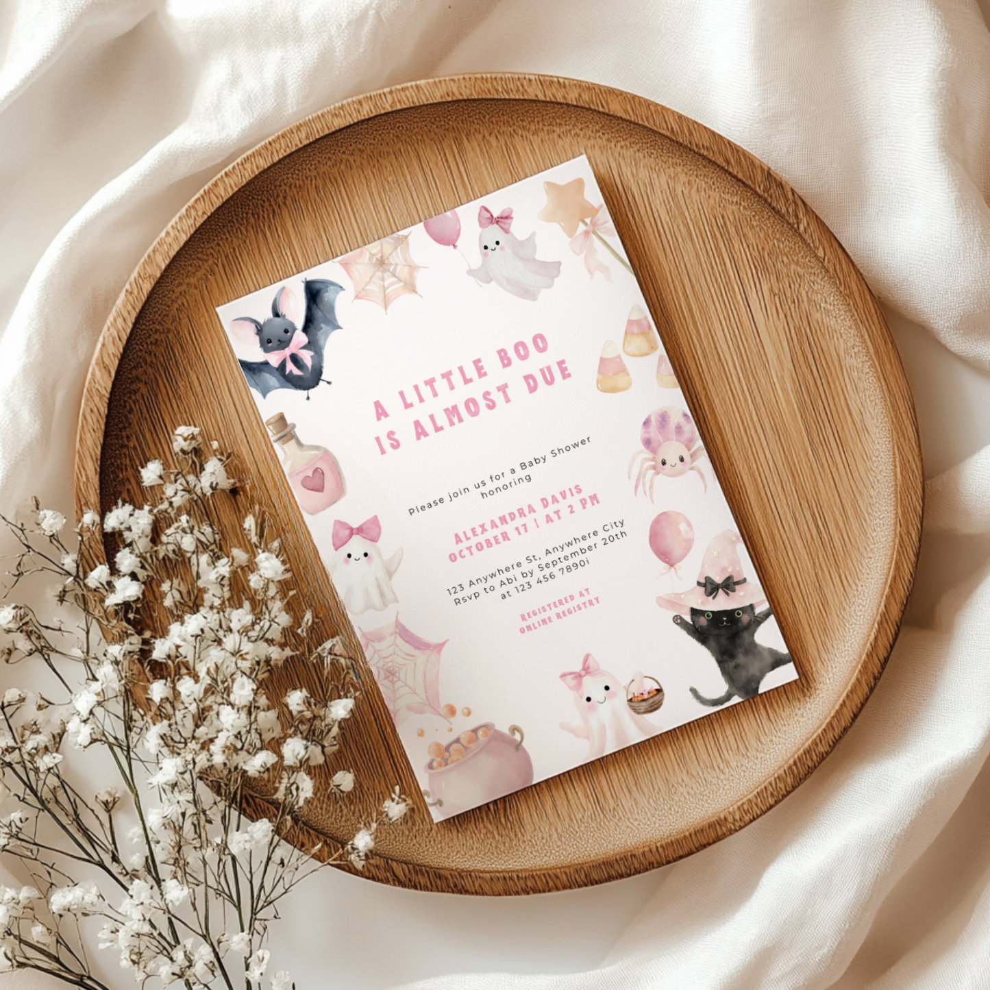 A Little Boo Is Almost Due Baby Shower Invitation Girl L43