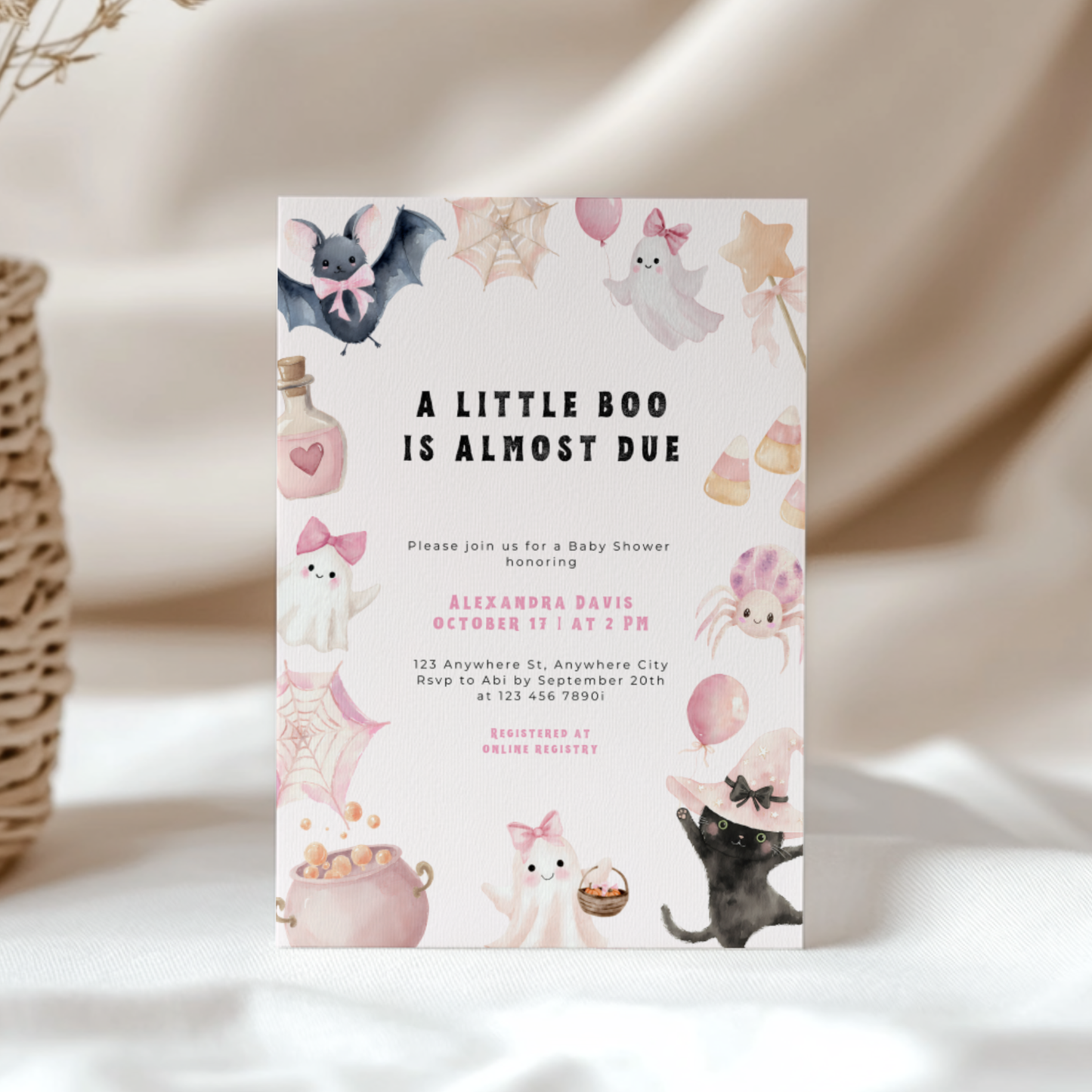 A Little Boo Is Almost Due Baby Shower Invitation Girl L43