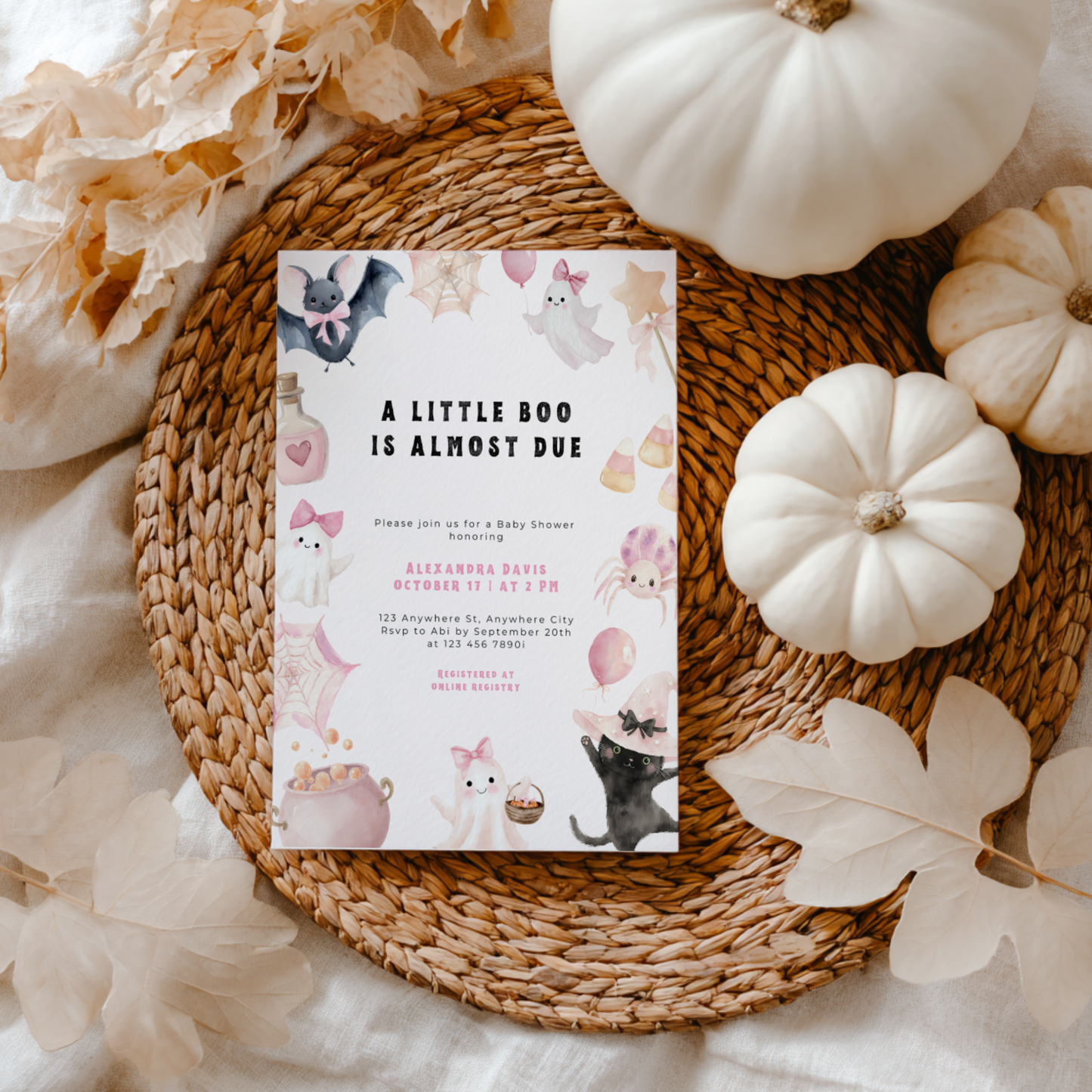 A Little Boo Is Almost Due Baby Shower Invitation Girl L43