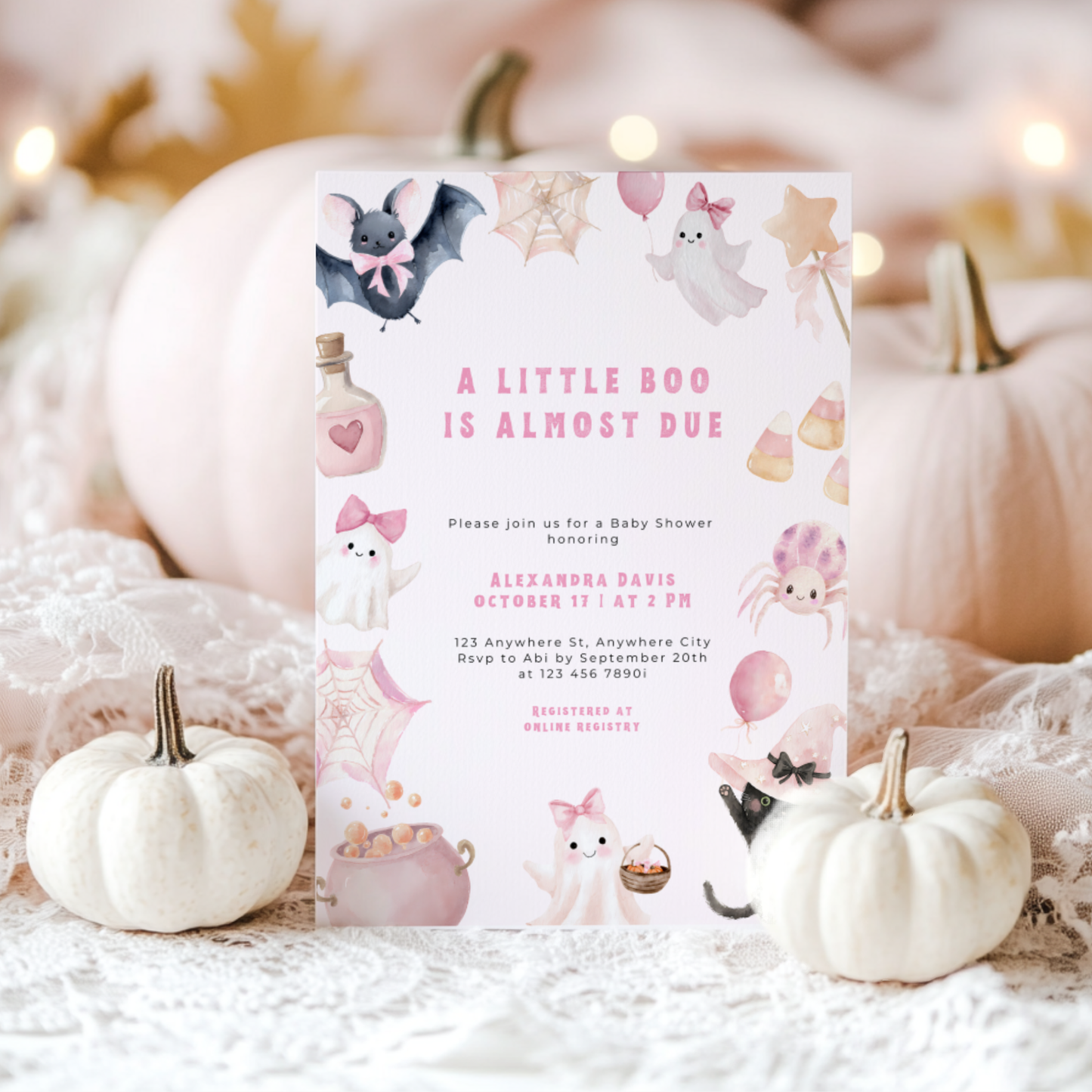 A Little Boo Is Almost Due Baby Shower Invitation Girl L43