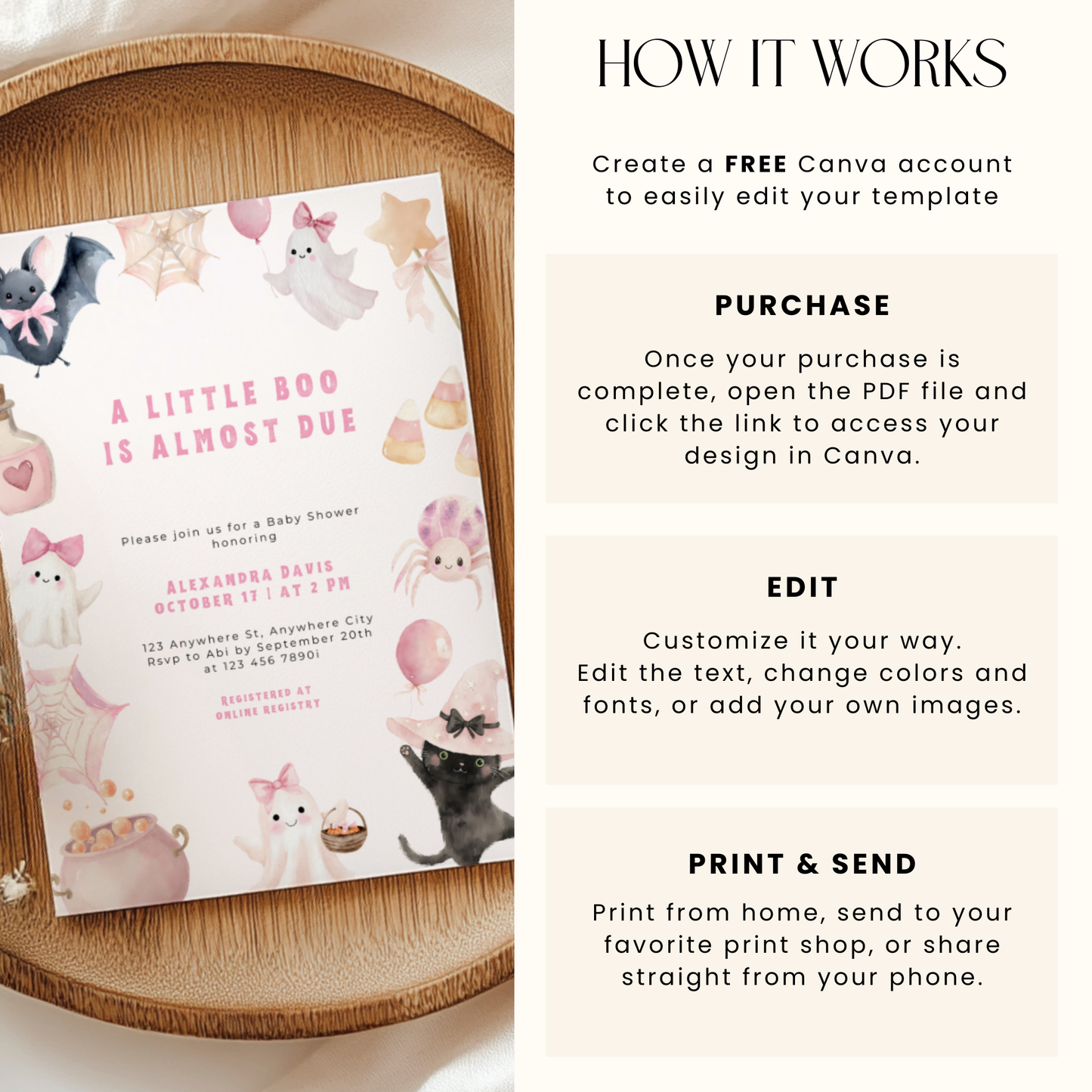 A Little Boo Is Almost Due Baby Shower Invitation Girl L43