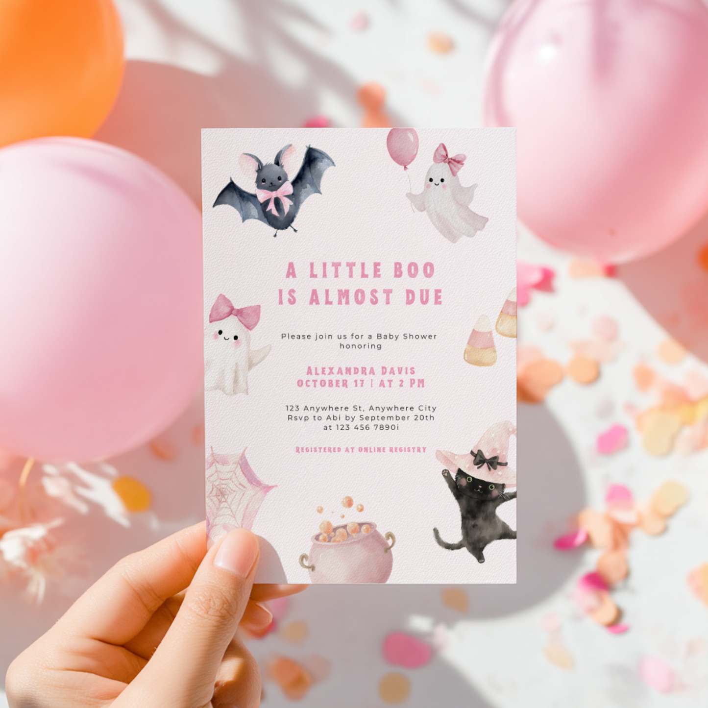 A Little Boo Is Almost Due Baby Shower Invitation Pink L44