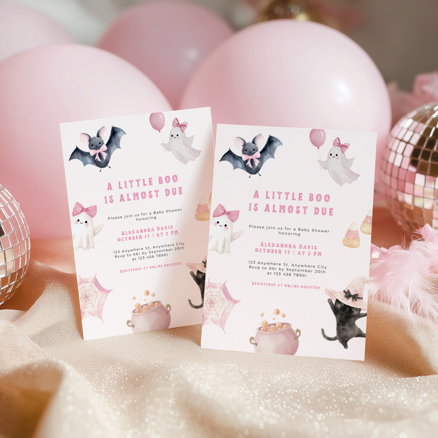 A Little Boo Is Almost Due Baby Shower Invitation Pink L44
