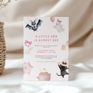 A Little Boo Is Almost Due Baby Shower Invitation Pink L44