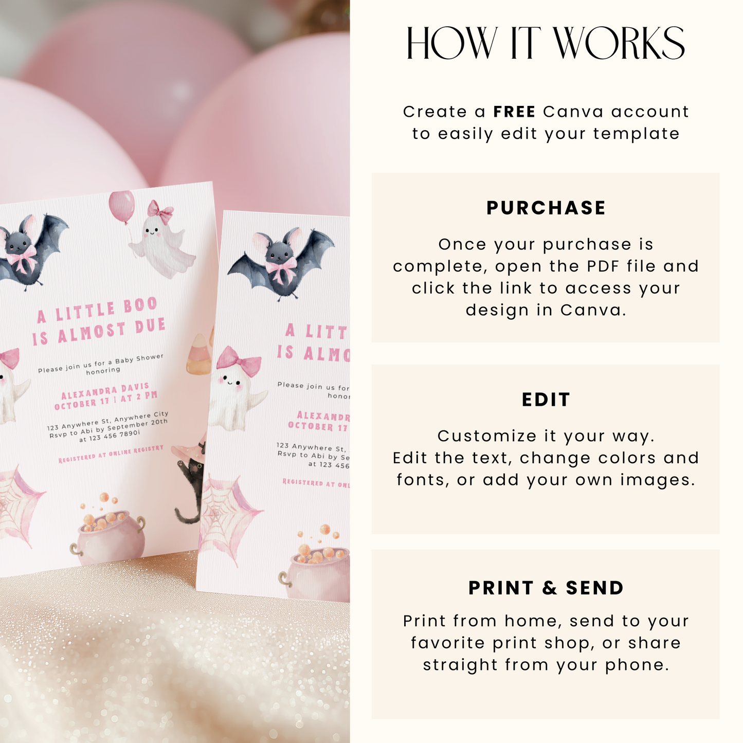 A Little Boo Is Almost Due Baby Shower Invitation Pink L44