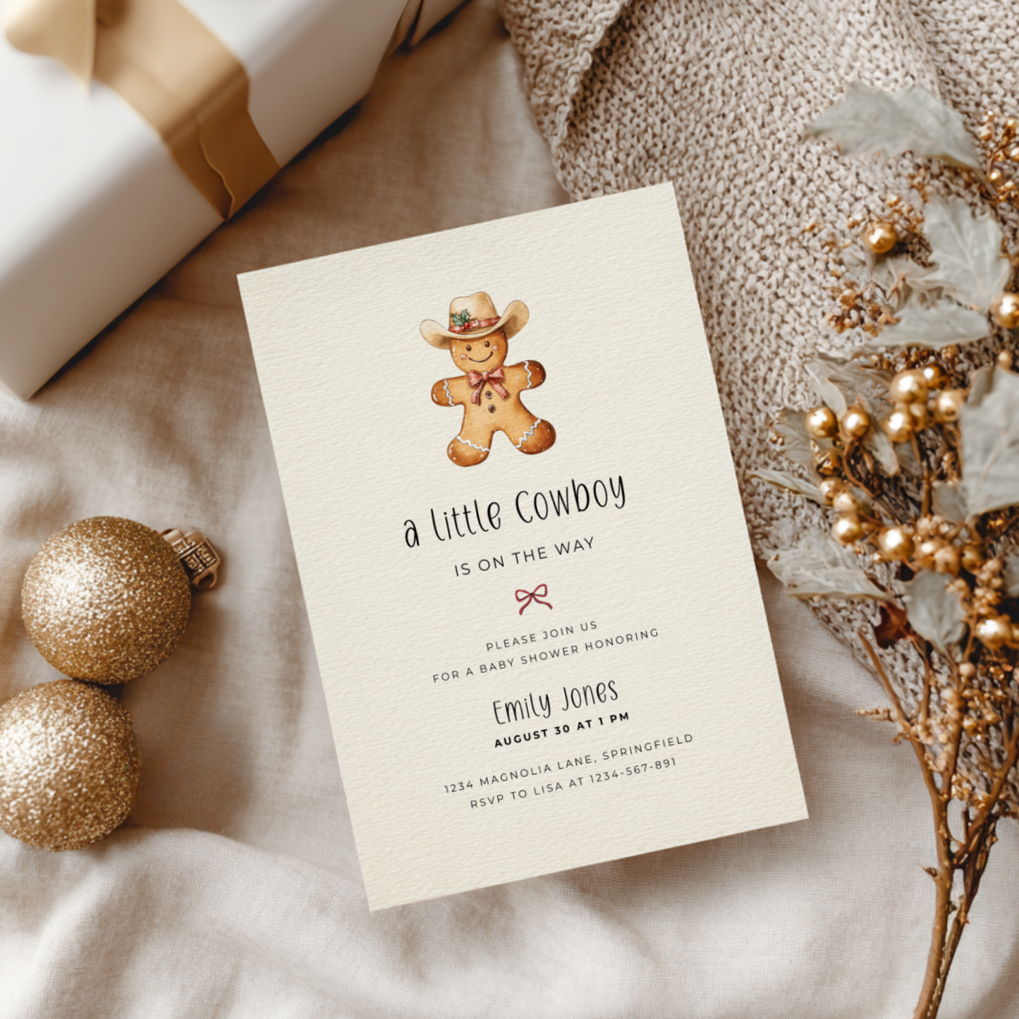 Baby Shower Invitation - Little Cowboy Gingerbread Cookie BS246