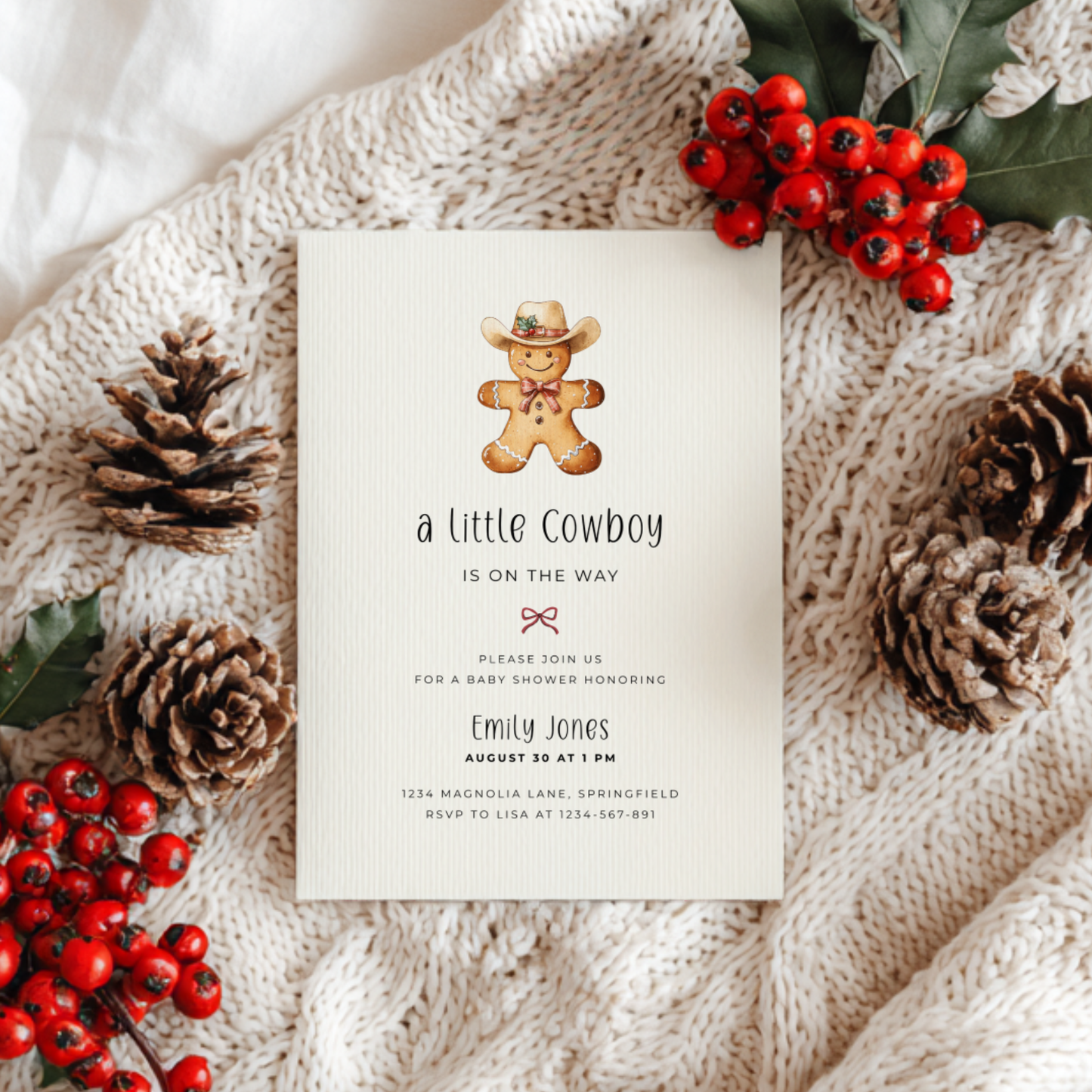 Baby Shower Invitation - Little Cowboy Gingerbread Cookie BS246