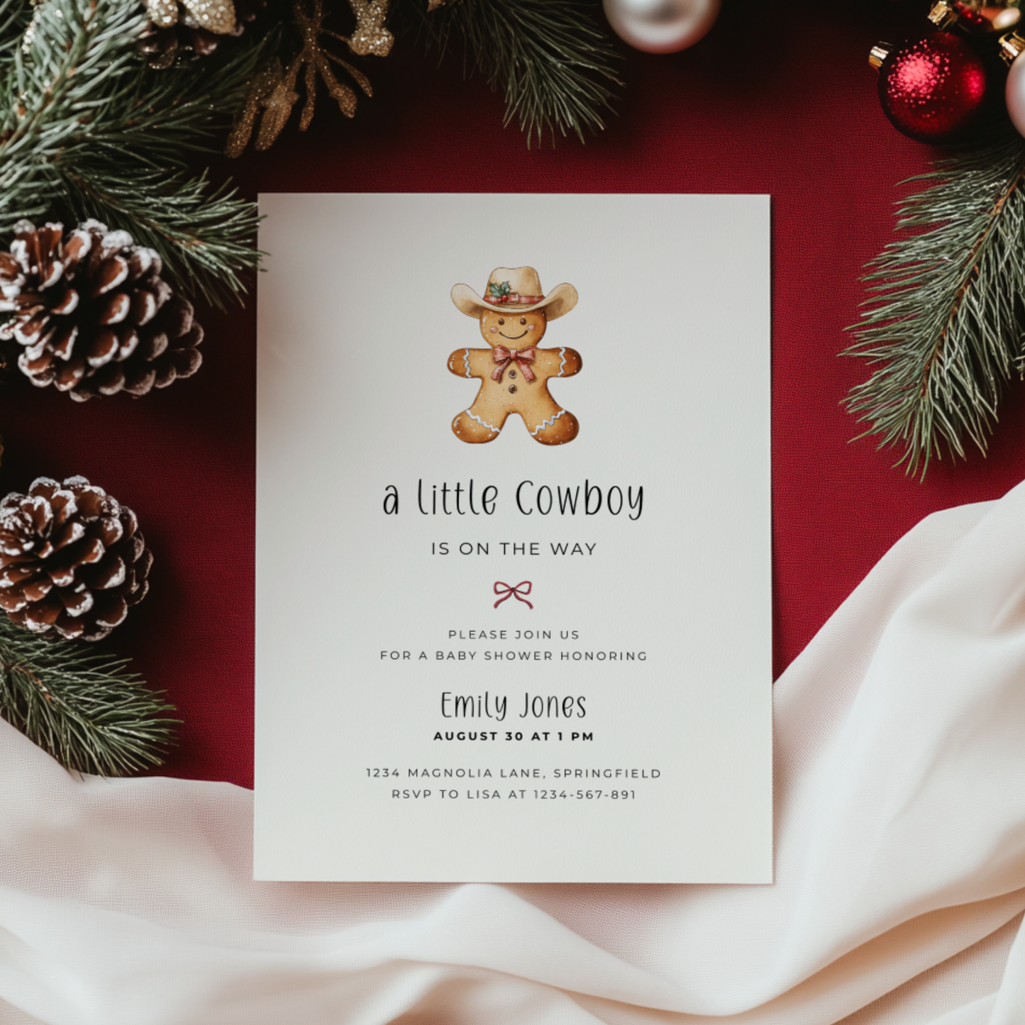 Baby Shower Invitation - Little Cowboy Gingerbread Cookie BS246