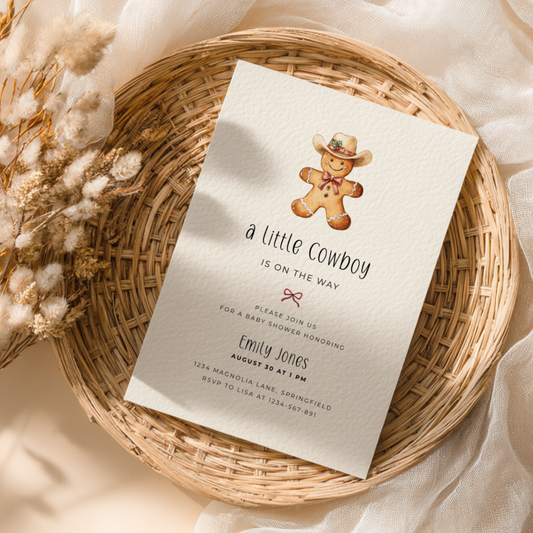 Baby Shower Invitation - Little Cowboy Gingerbread Cookie BS246