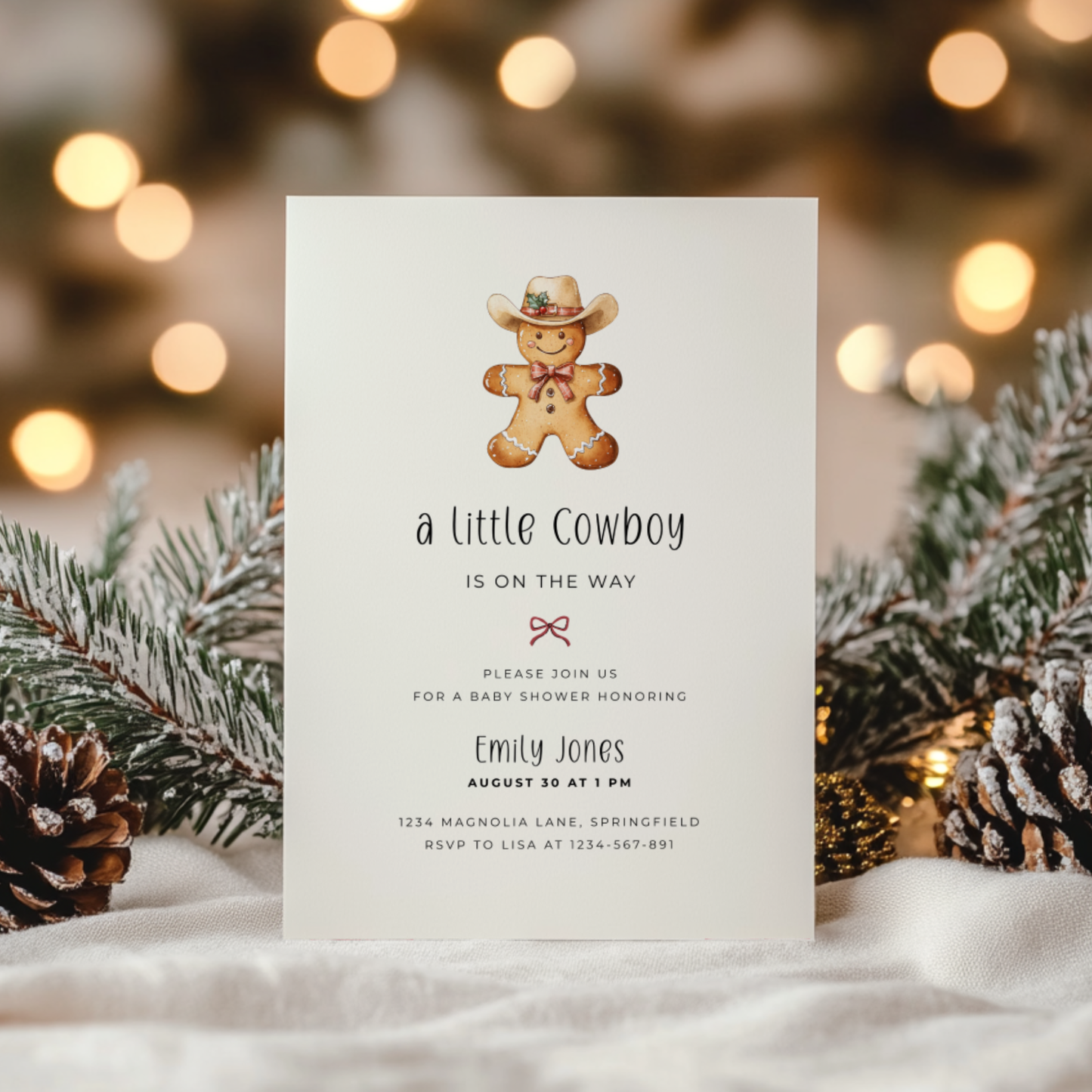 Baby Shower Invitation - Little Cowboy Gingerbread Cookie BS246