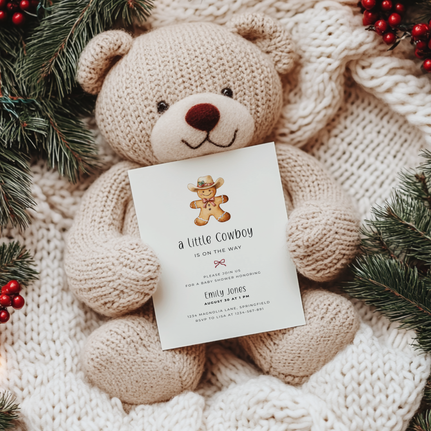 Baby Shower Invitation - Little Cowboy Gingerbread Cookie BS246