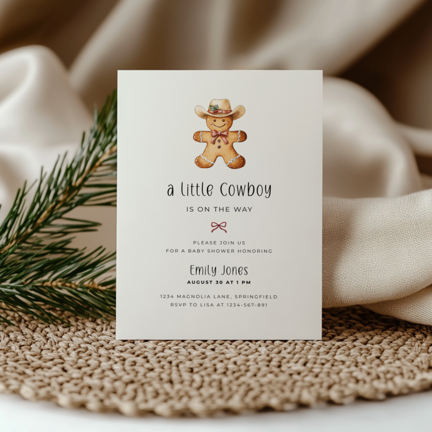 Baby Shower Invitation - Little Cowboy Gingerbread Cookie BS246
