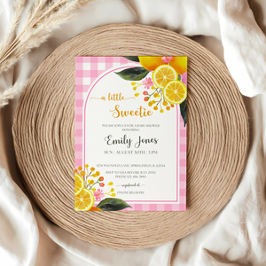 Baby Shower Invitation - Lemon Pink Gingham BS116