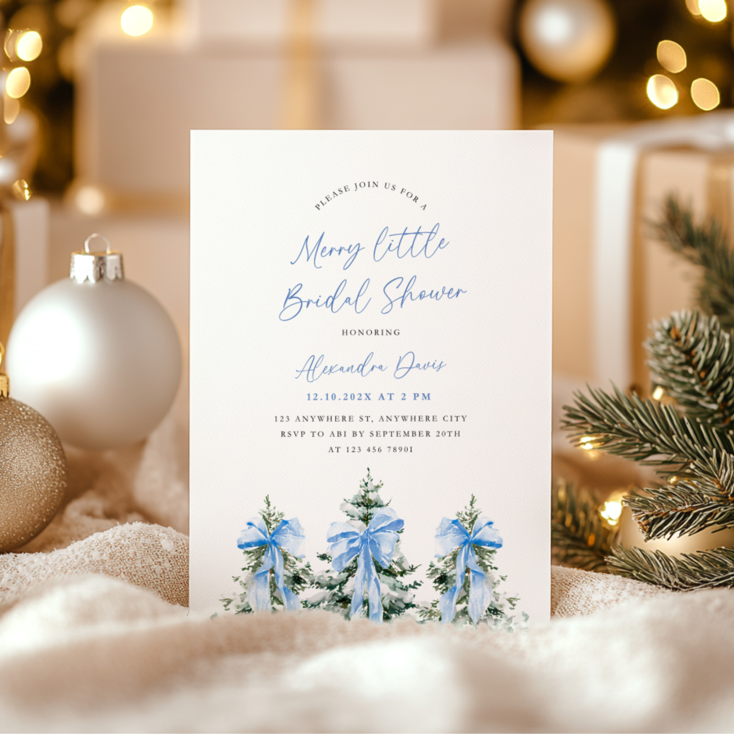 A Merry Little Bridal Shower Invitation Template Blue L38