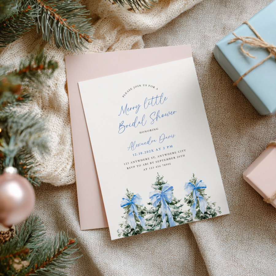 A Merry Little Bridal Shower Invitation Template Blue L38