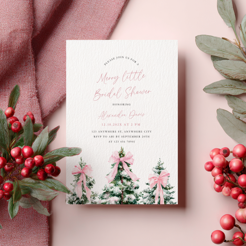 A Merry Little Bridal Shower Invitation Template Pink L38